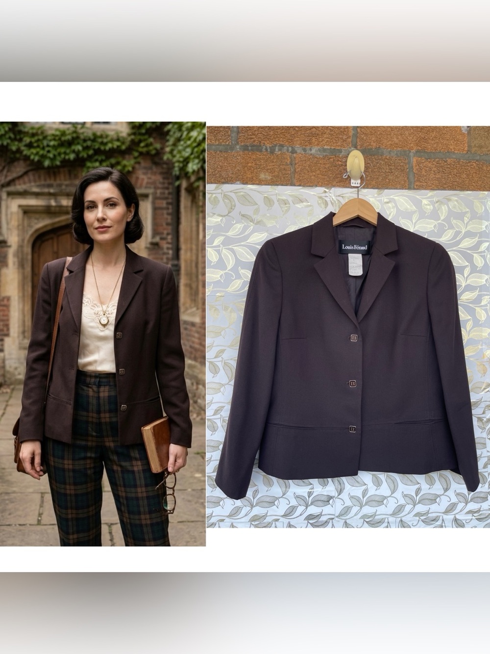 Louis Feraud Vintage Wool Blazer Jacket US 10 Brown Whimsigoth Quiet Luxury
